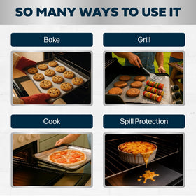 Cooks Innovations oven mat compatible with electric, gas, convection, and microwave ovens.