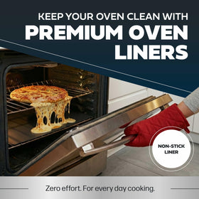 Cooks Innovations non-stick oven liner for easy cleanup after spills.