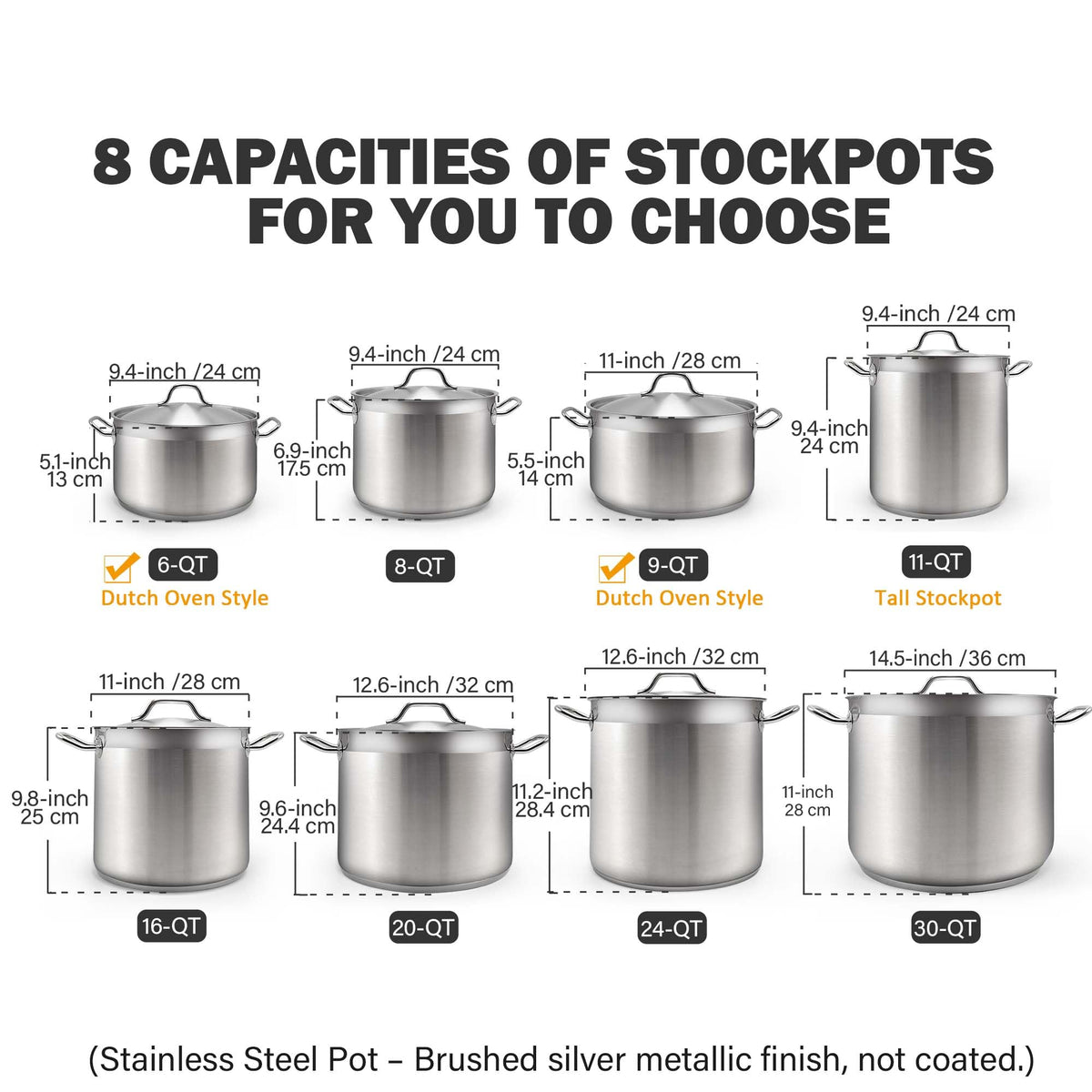 Cooks Standard Dutch Oven interior brushed 18/10 stainless for durability