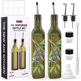 Coolmi oil dispenser set green bottles for precise pouring in the kitchen