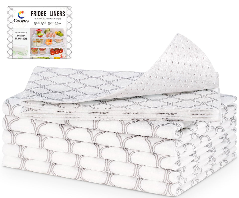 Cooyes non-slip fridge liner with back dots prevents movement on glass shelves