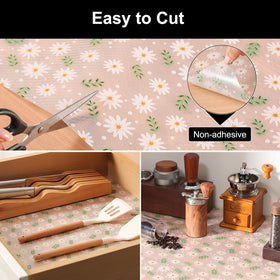 Cooyes Shelf Liner easy-cut fit demonstrates simple customization to fit shelves.