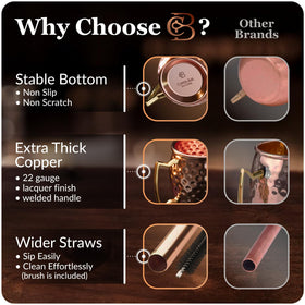 Copper-Bar 16oz solid copper cups, inside and out for cool, refreshing feel