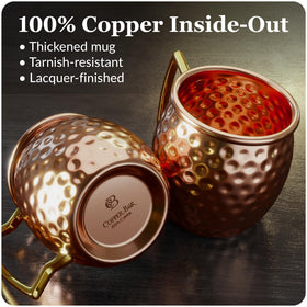 Copper-Bar mug highlights brass handle and flat bottom for stability and grip