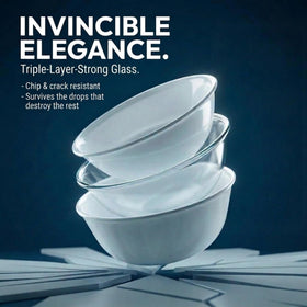 Corelle Vitrelle bowls shown as dishwasher, microwave, and freezer safe.