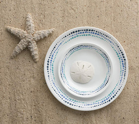 Corelle Vitrelle ocean blue design close-up showing three hues.