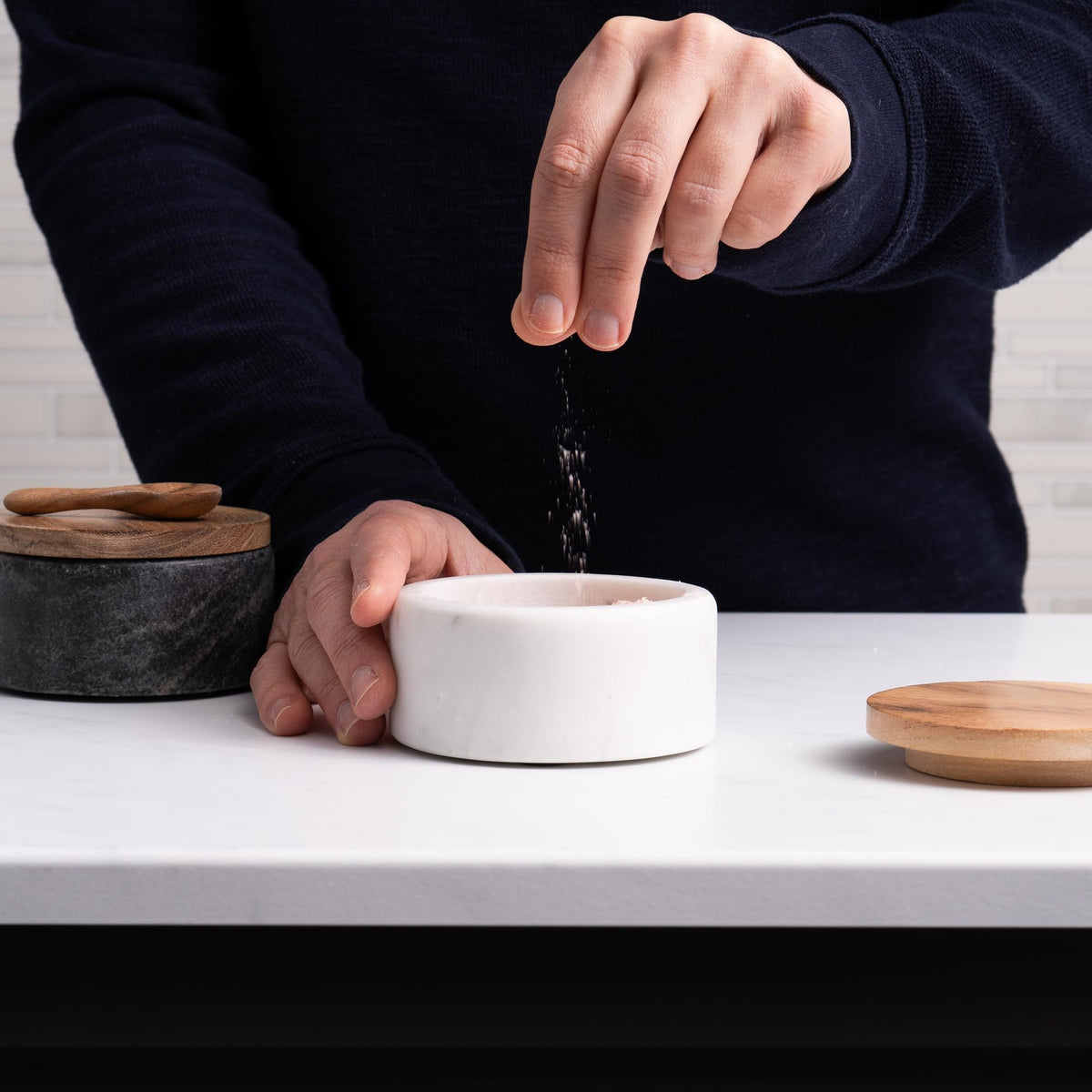 Cork & Mill bowls with acacia lid and spoon protecting spices.