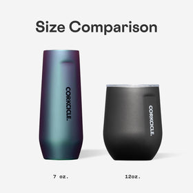 Flat-sides design shown on Corkcicle stemless 12oz tumbler.