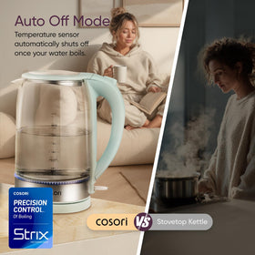 Cosori blue LED glows during boiling for clear visibility.