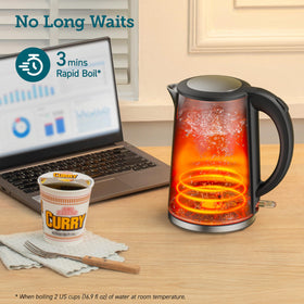 Cosori kettle shows a blue LED indicator signaling boiling status.