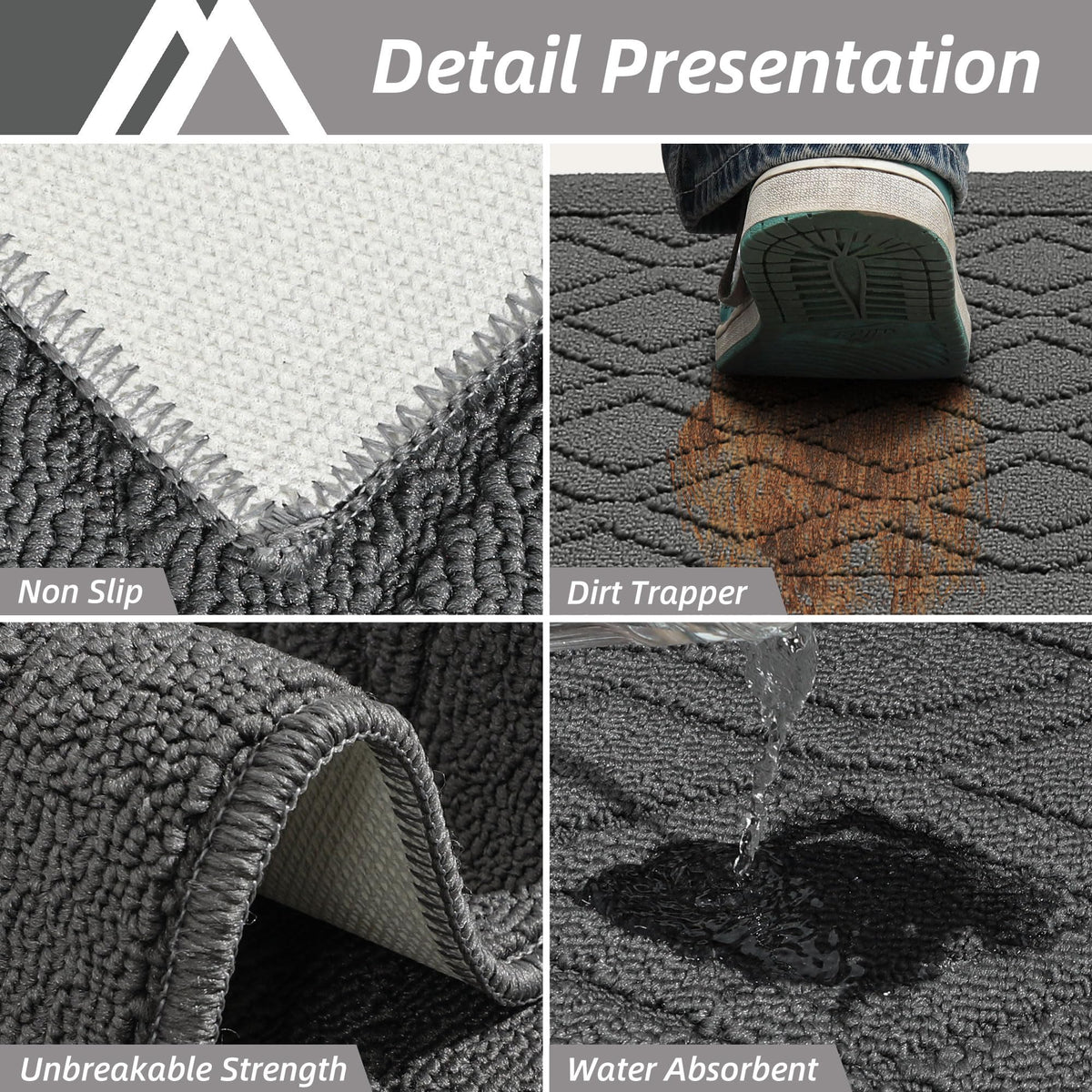 COSY HOMEER polypropylene gray mat resists stains for easy cleaning.