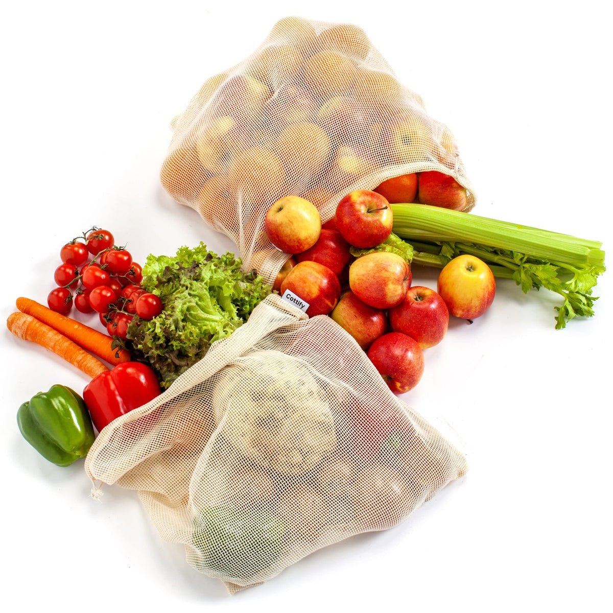 Cottify color-coded tare-weight labels help organize vegetables and fruits