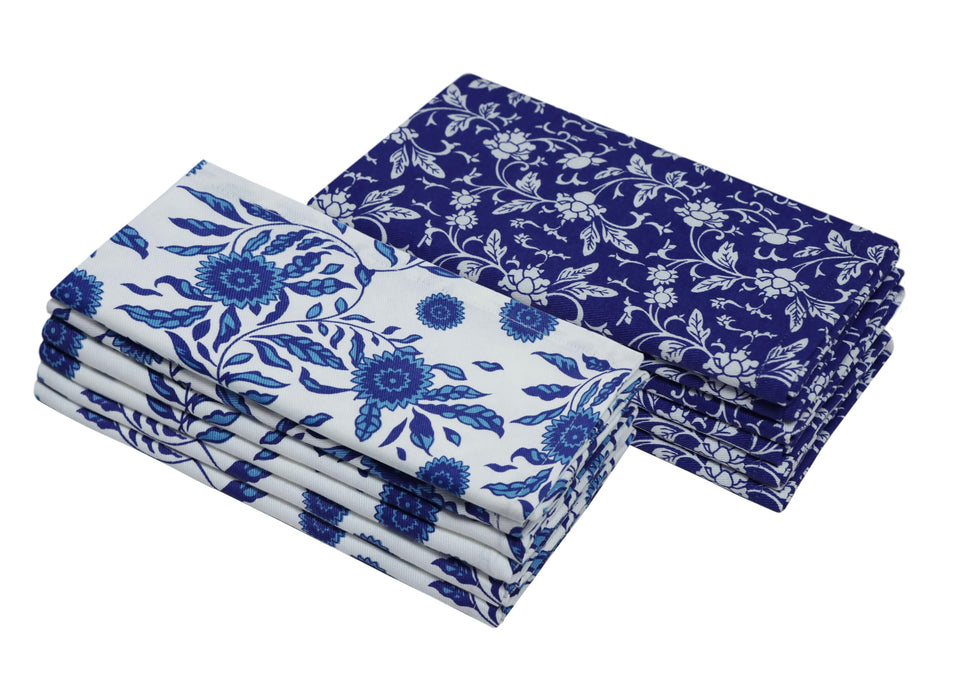 Cotton Craft two-tone blue-on-white napkins for elegant everyday dining.