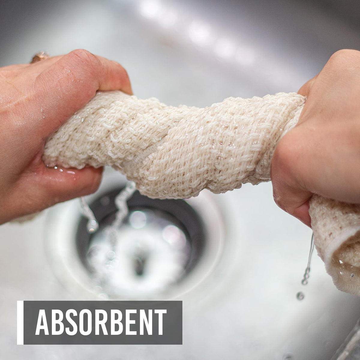 Country Cottons Old Fashion towels in use for reliable absorbent drying of hands and dishes.
