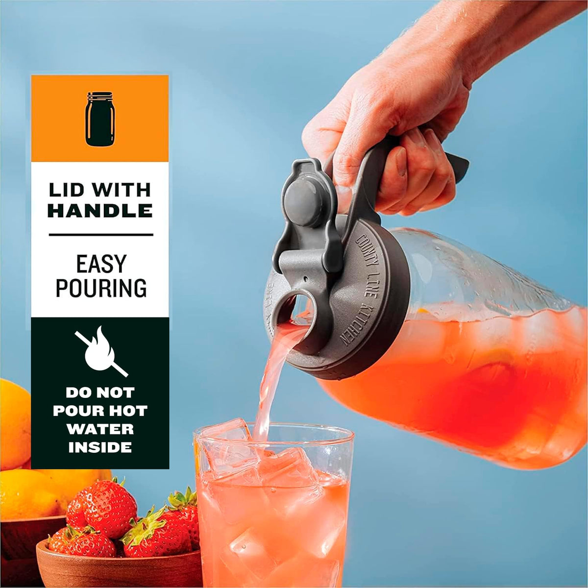 County Line Kitchen pitcher lid with silicone seal provides airtight storage and no leaks.