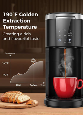COWSAR five brew sizes provide 6-14 oz cups to fit any mug.