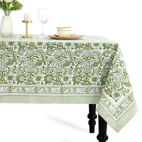CPC Tablecloth Agate Green 60x90 rectangle with vibrant hand-stamped print for elegant gatherings