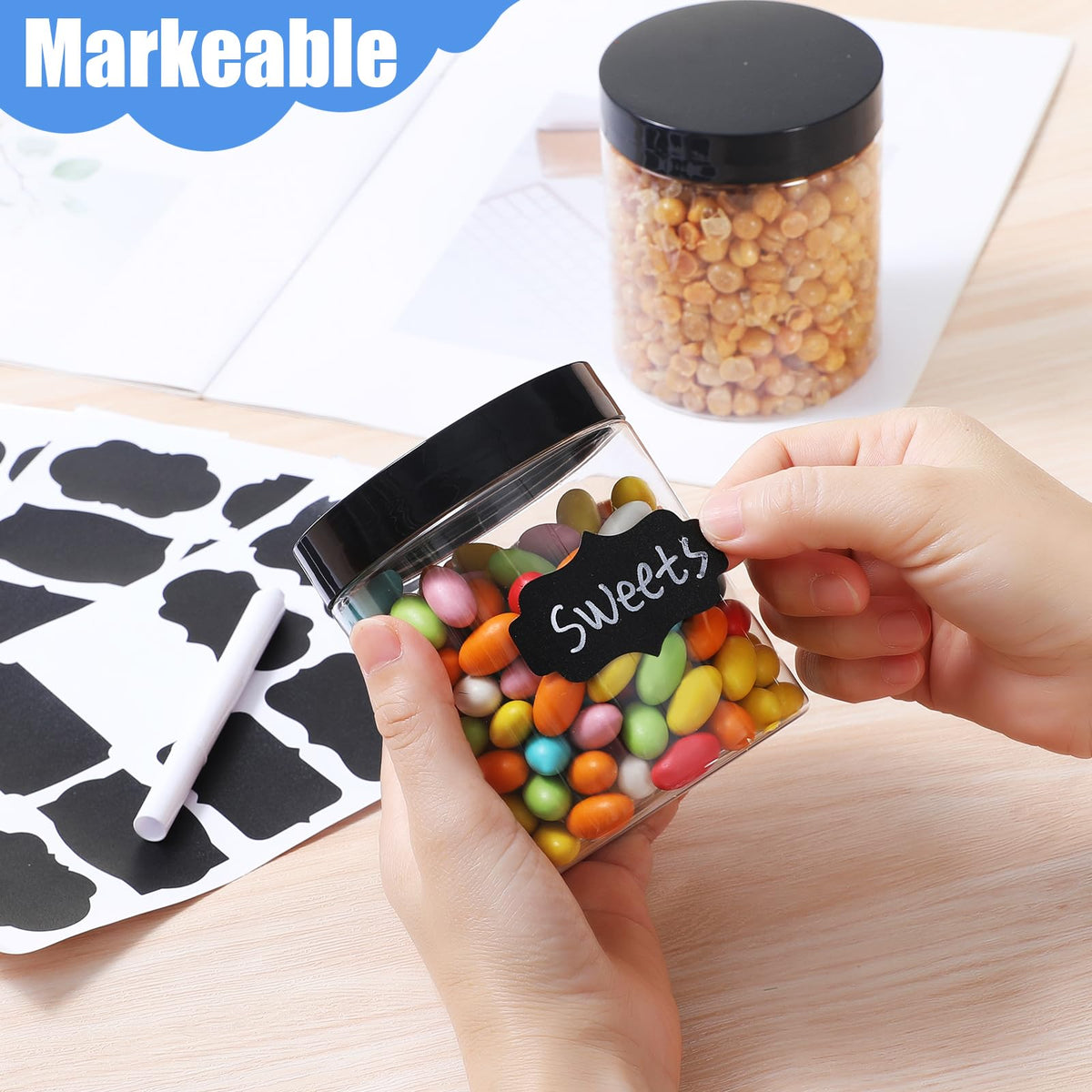 Crazystorey 30-pack includes stickers and pen for labeling.