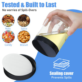 Crazystorey airtight jar with black lid keeps contents fresh and spill-free.