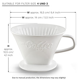 Creano porcelain coffee filter interior grooves help steady flow and balanced flavor.