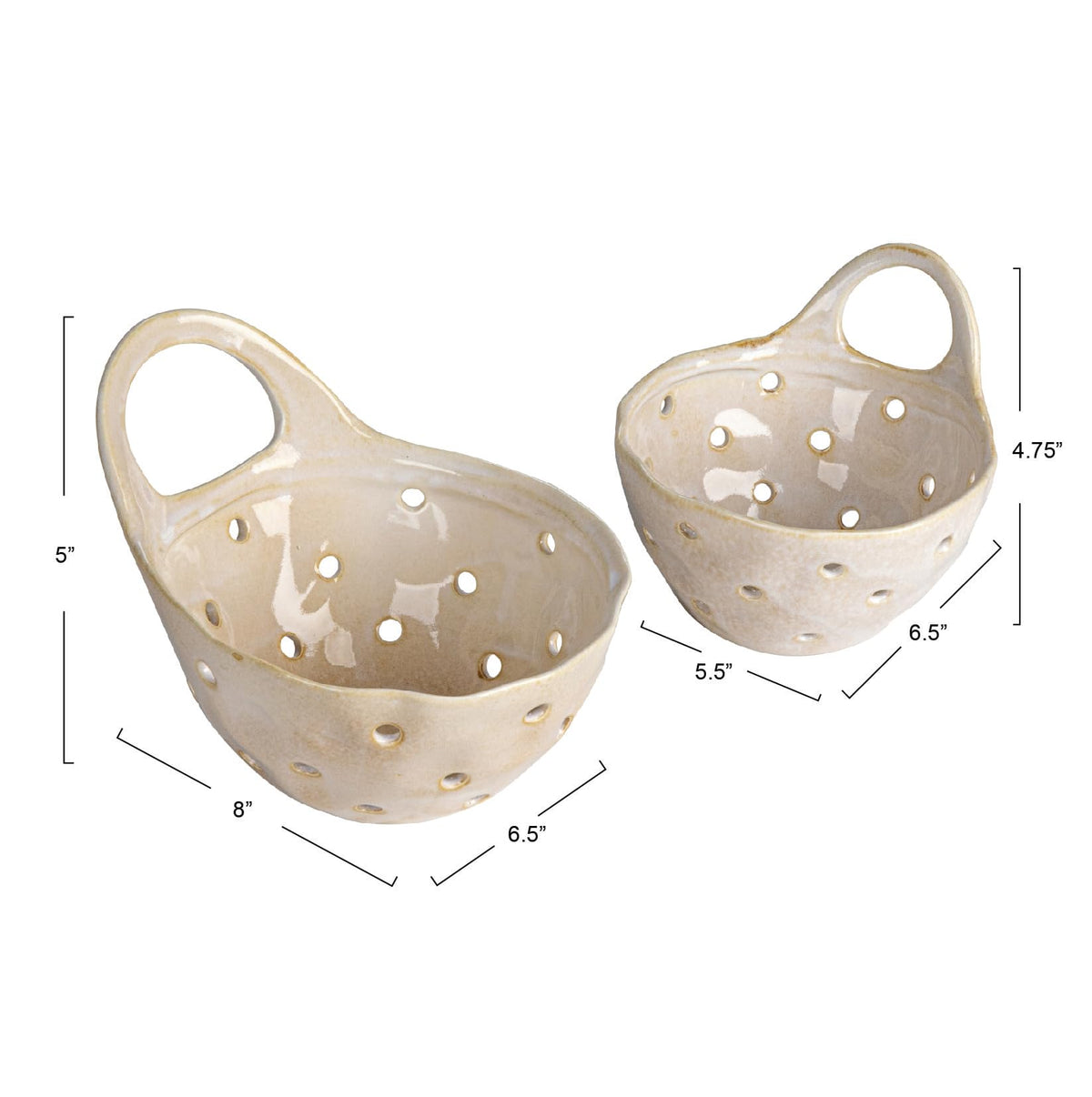 Creative Co-Op Cream Stoneware Colander small shown with berries for quick cleaning