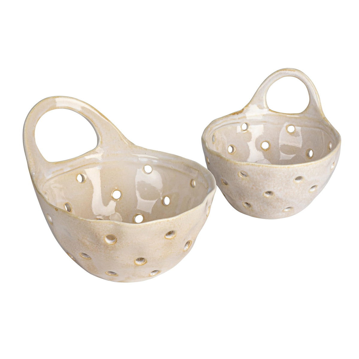 Creative Co-Op Cream Stoneware Colanders with berries ideal for gentle rinsing