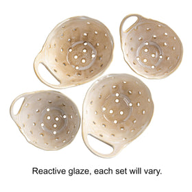 Creative Co-Op Cream Stoneware Colanders with cherries ready for quick rinse