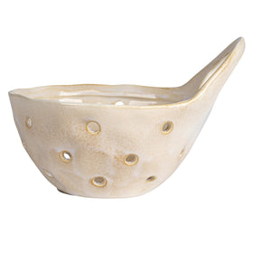 Creative Co-Op Cream Stoneware Colanders closeup shows the glaze and craftsmanship
