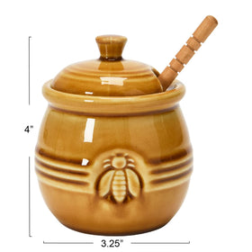 Stoneware honey pot detail showcases durable material and artisanal texture