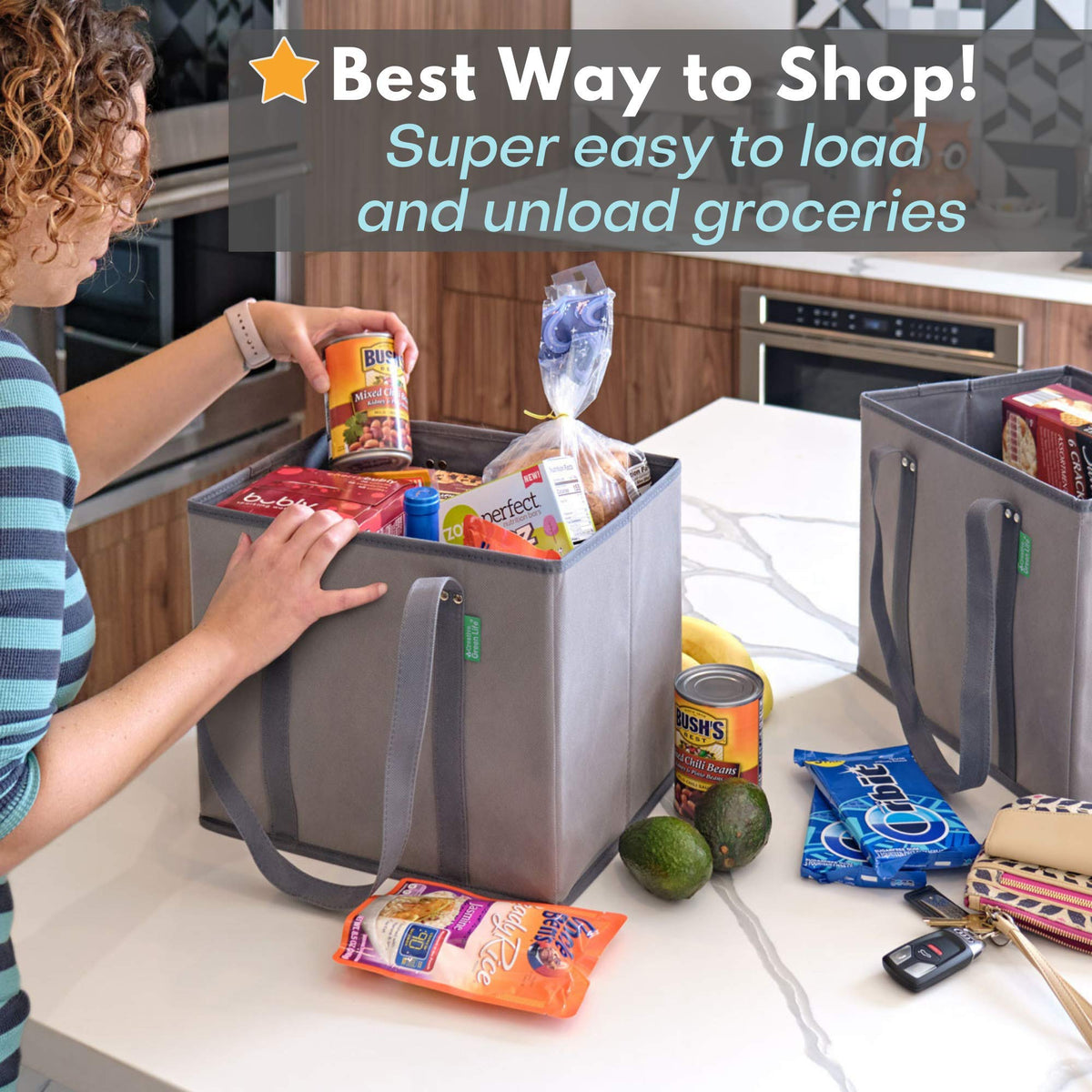 Creative Green Life large tote 3-pack suitable for a full grocery shop.
