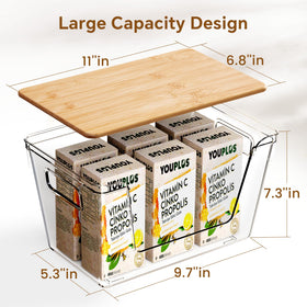Criusia stackable clear bin for under-sink organization, saving vertical space.