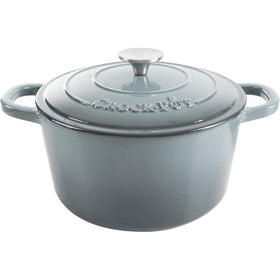Crock-Pot Artisan round Dutch oven with lid in slate gray, ideal for family meals.