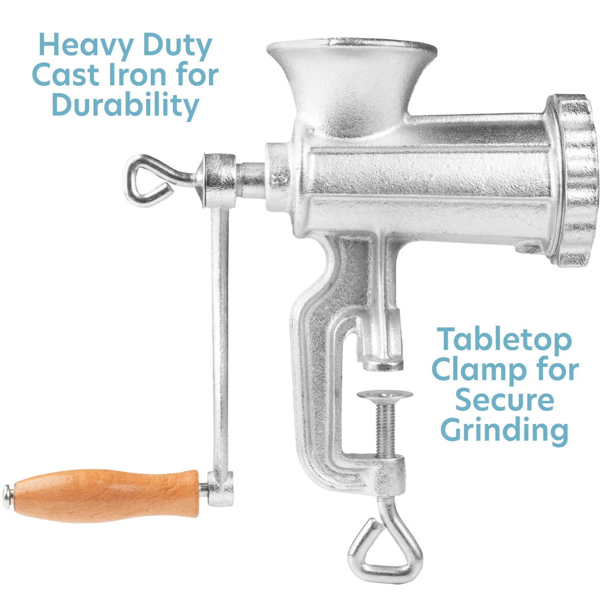 CucinaPro grinder with fine disk for smooth texture in sausages.