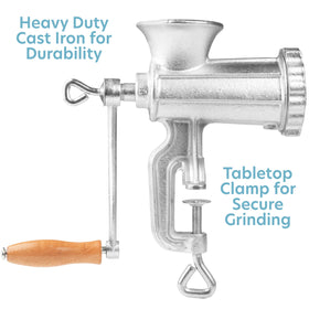 CucinaPro grinder with fine disk for smooth texture in sausages.