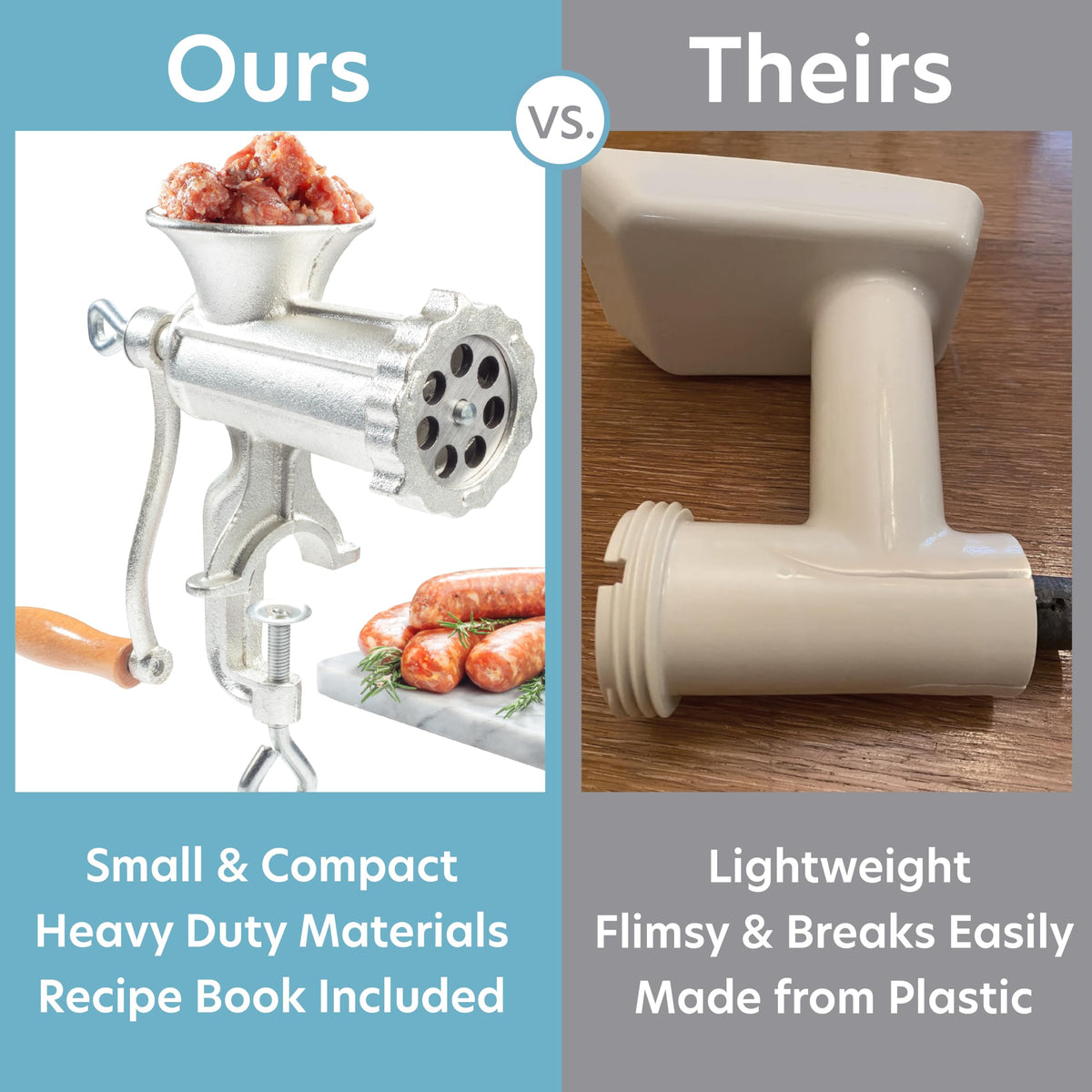CucinaPro heavy-duty mincer handles everyday meat grinding at home.