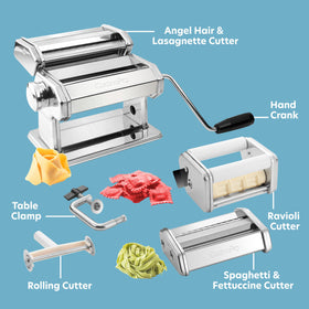 CucinaPro Pasta Maker Deluxe Set side view shows chrome finish and durable build