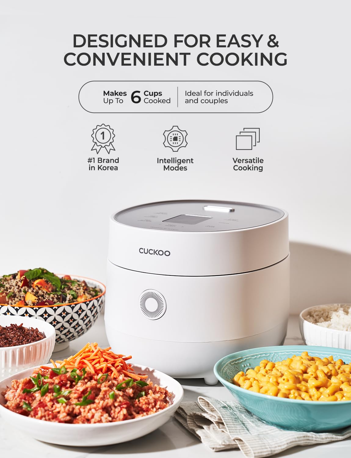 CUCKOO Micom control panel with quick rice and timer options.