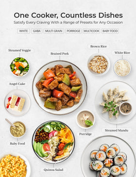 CUCKOO Micom rice cooker control panel provides simple, versatile menu options for different grains.