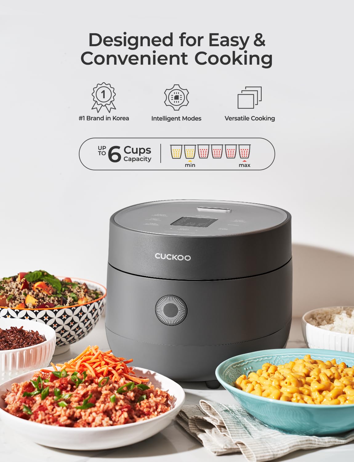 CUCKOO Micom rice cooker removable lid enables quick cleanup after meals.