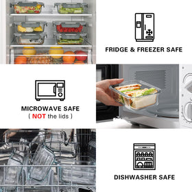 Cuiselect glass meal prep containers stacked neatly for compact fridge organization