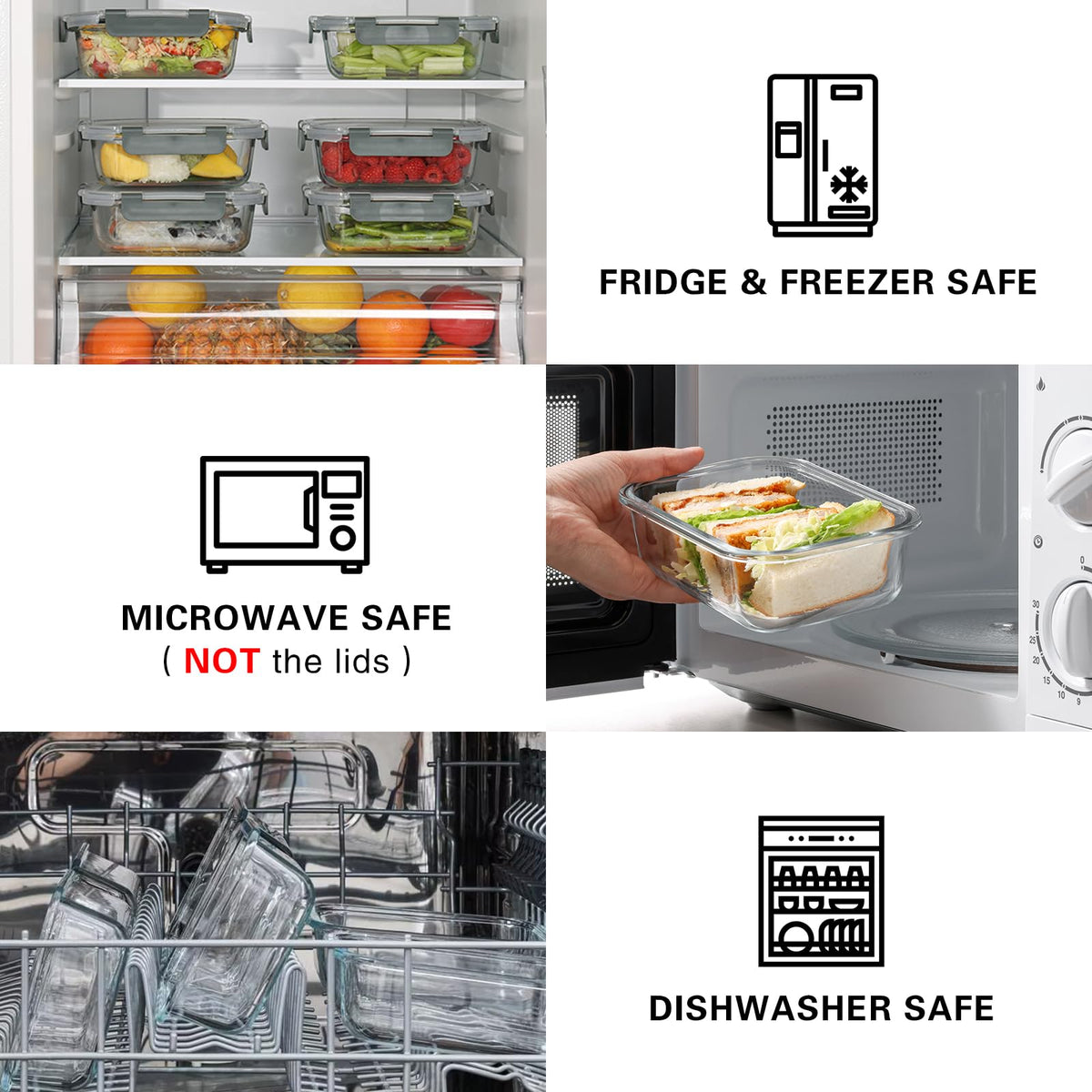 Cuiselect tight-seal lid on glass container prevents leaks during transport.