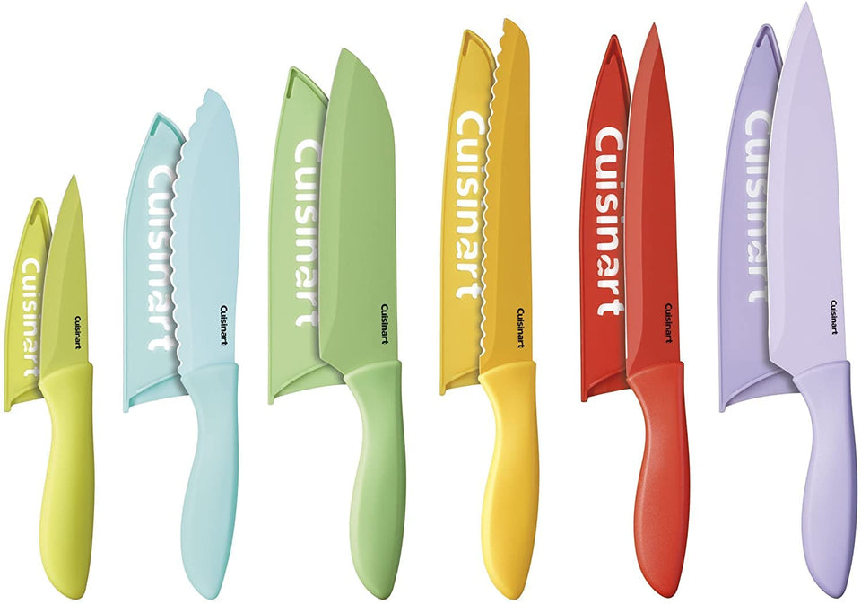 Cuisinart 12-piece knife set with chef knife and color-coded blades for precise prep.