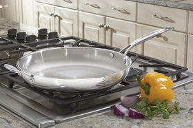 Cuisinart Chef's Classic 12-inch stainless skillet with helper handle for secure lifting while cooking