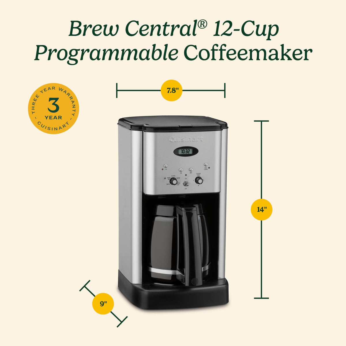 Cuisinart DCC-1200P1 built-in charcoal water filter improves coffee flavor.