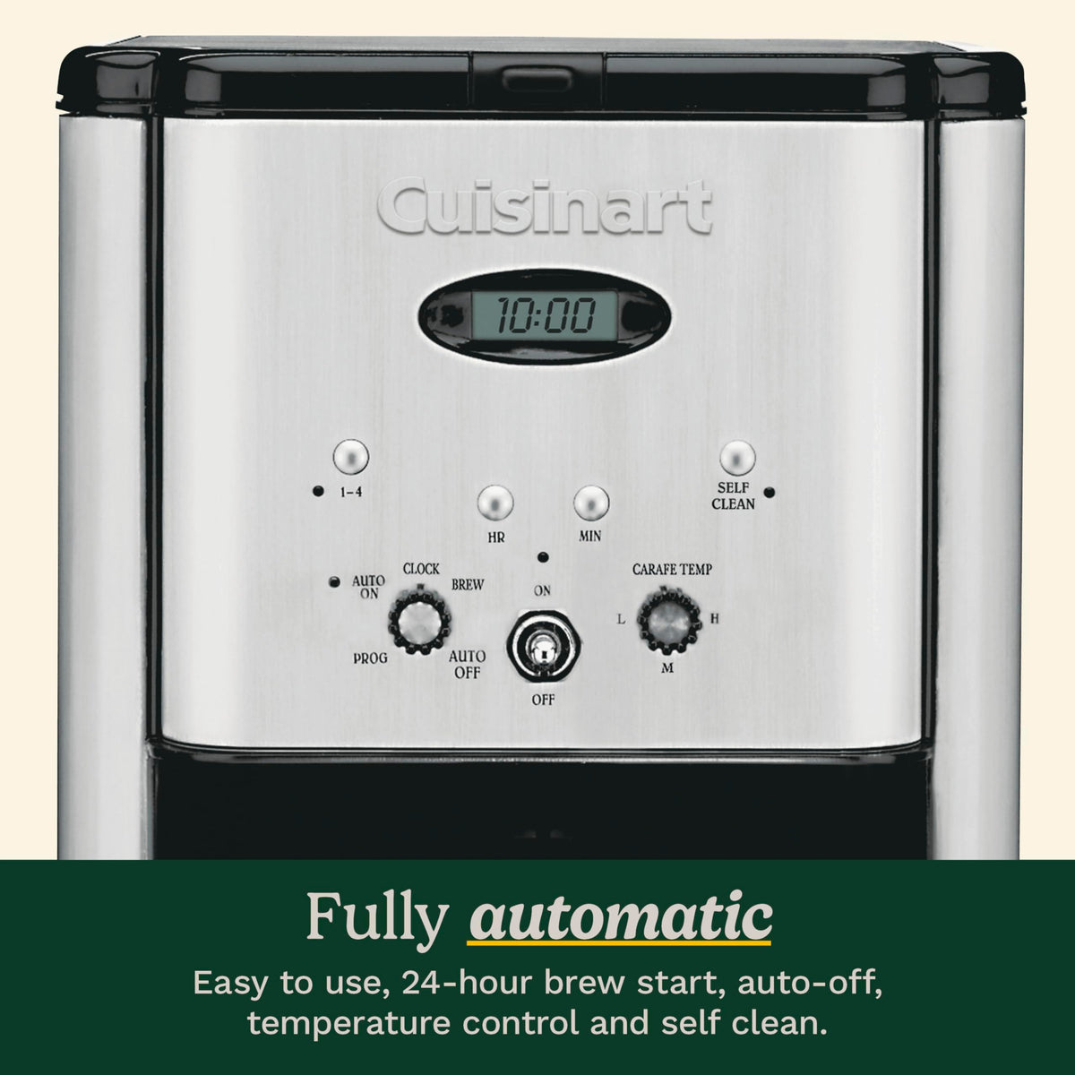 Cuisinart DCC-1200P1 dripless spout helps prevent spills during pouring.