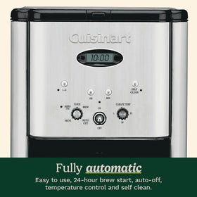 Cuisinart DCC-1200P1 dripless spout helps prevent spills during pouring.
