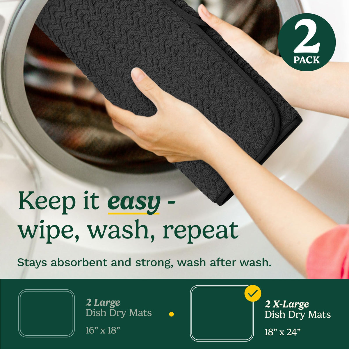 Countertop-friendly Cuisinart mat protects surfaces while drying dishes.