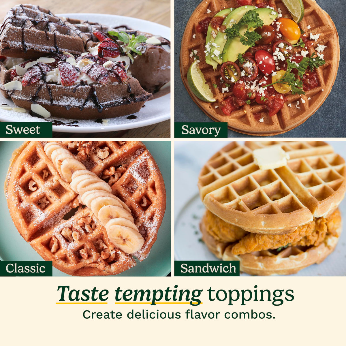 Cuisinart waffle maker rotation flip-action in use for even browning.