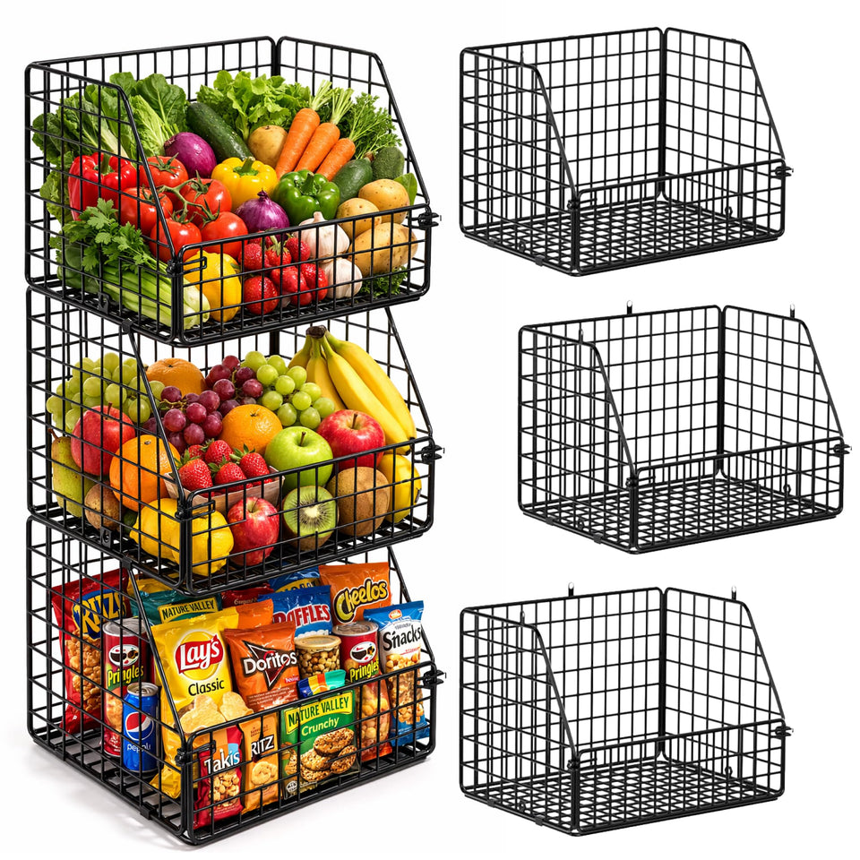 Culinary Couture 3-Tier Wall Basket assembly view for kitchen organization.