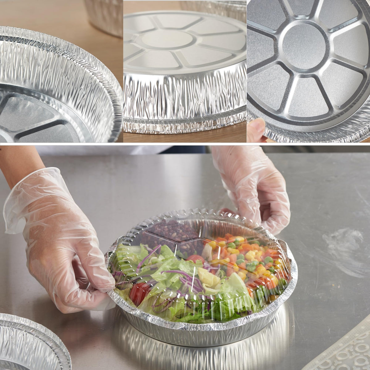 CURTA clear lid foil pan keeps food visible during storage and cooling.